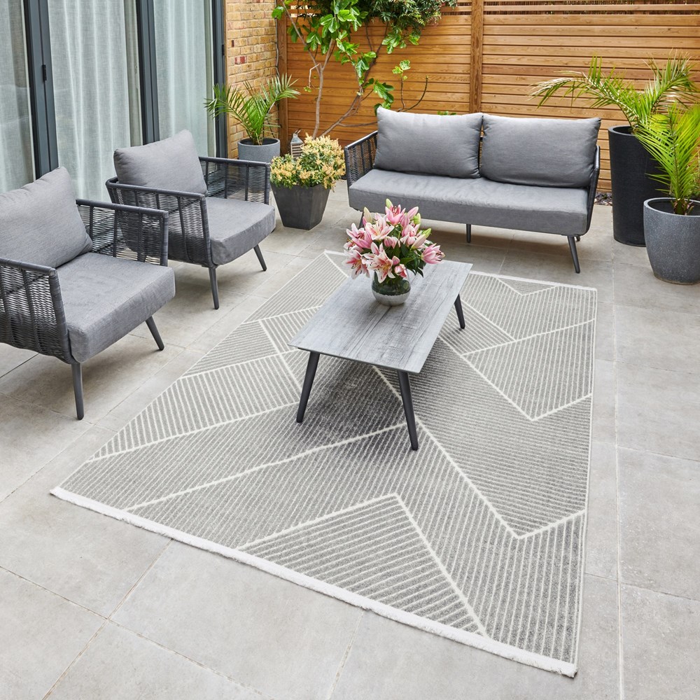 Jazz Jaz17 Geometric Indoor Outdoor Rugs in Silver Grey